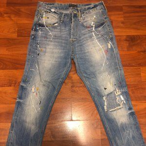 Zara distressed denim with paint design